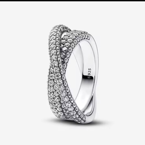 Pure silver 925 stamped size 7.5 dual band ring with swarovski elements - Picture 2 of 9